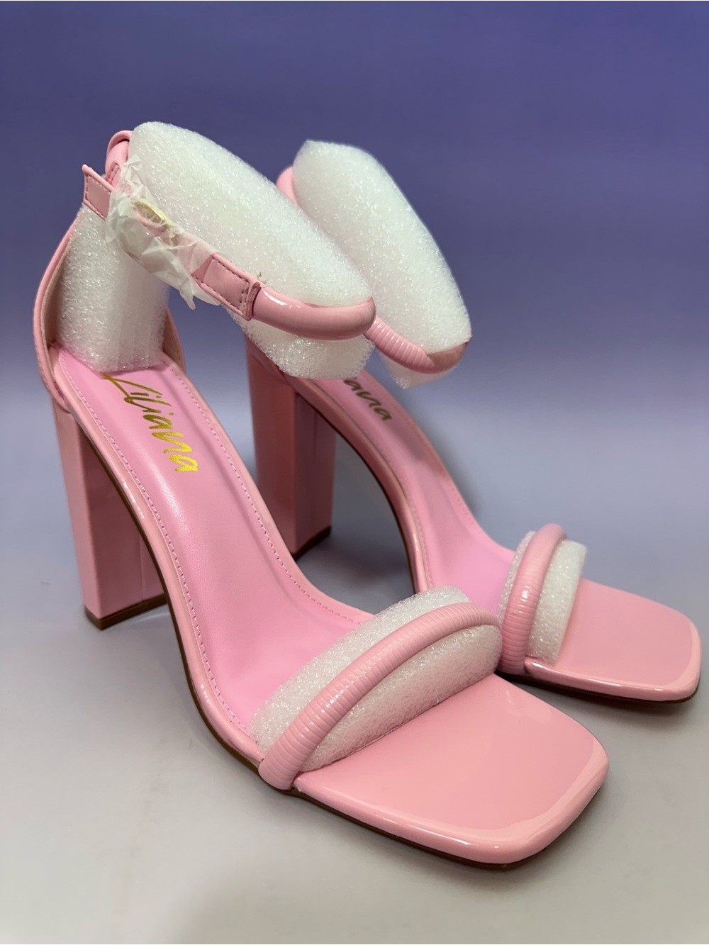 Liliana Pink Square Toe Block Heel Sandals Women’s Open Toe Dress Shoes